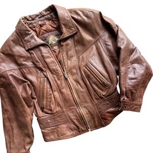 VTG Wilsons Brown Leather Bomber Jacket Womens Gorpcore Streetwear Grunge 80s
